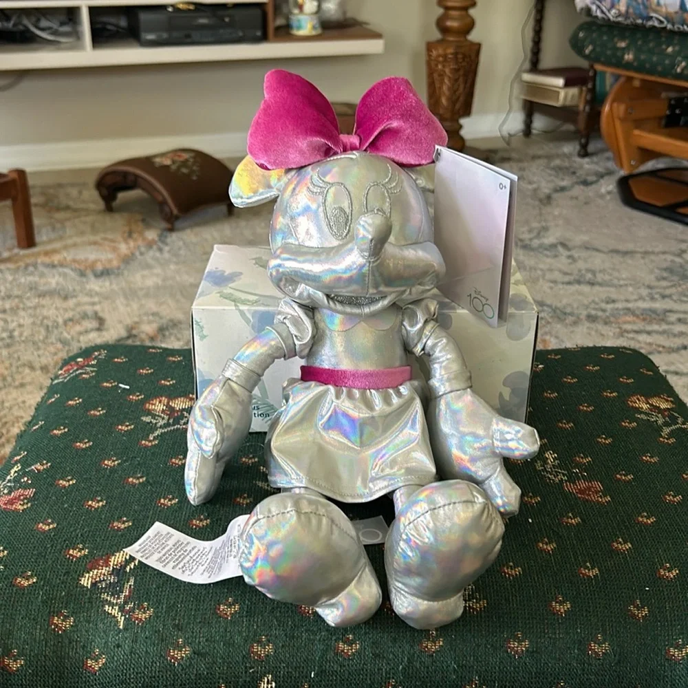 Minnie mouse hundredth anniversary silver trimmed in pink 12 inch stuffy - Picture 1 of 6